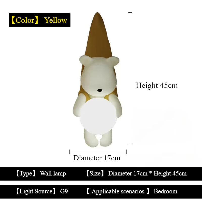SANDYHA Nordic Resin Wall Lamp Cute Little Bear Design LED Light Children's Room Bedroom Decoration Home Study Lighting Fixtures