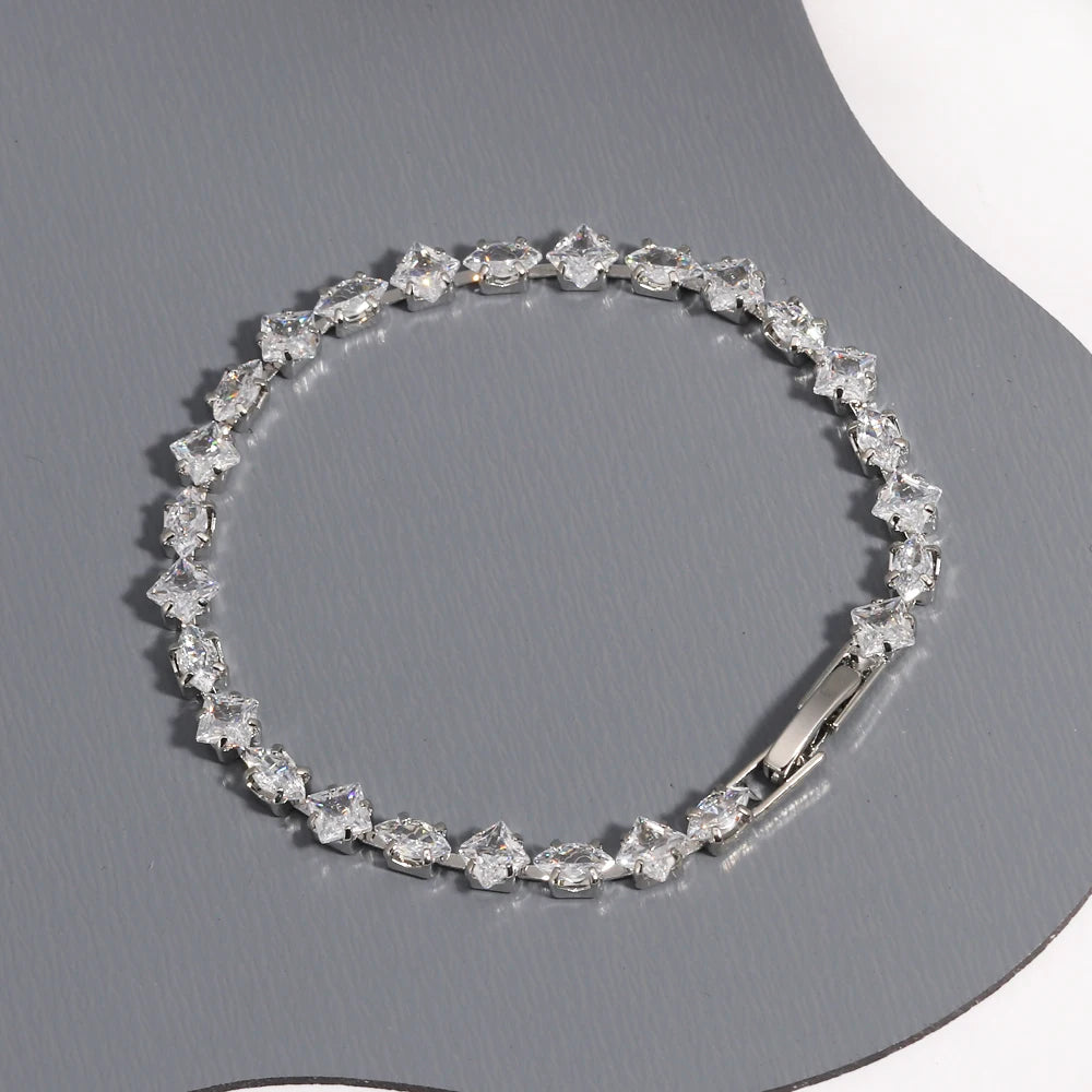 Sparkling Cubic Zircon Tennis Bracelets for Luxury Dainty Stackable Silver Color Chain Crystal CZ Banquet Wedding Jewelry