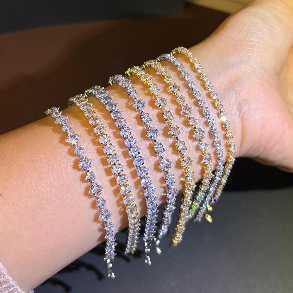 Sparkling Cubic Zircon Tennis Bracelets for Luxury Dainty Stackable Silver Color Chain Crystal CZ Banquet Wedding Jewelry