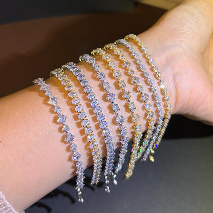 Sparkling Cubic Zircon Tennis Bracelets for Luxury Dainty Stackable Silver Color Chain Crystal CZ Banquet Wedding Jewelry