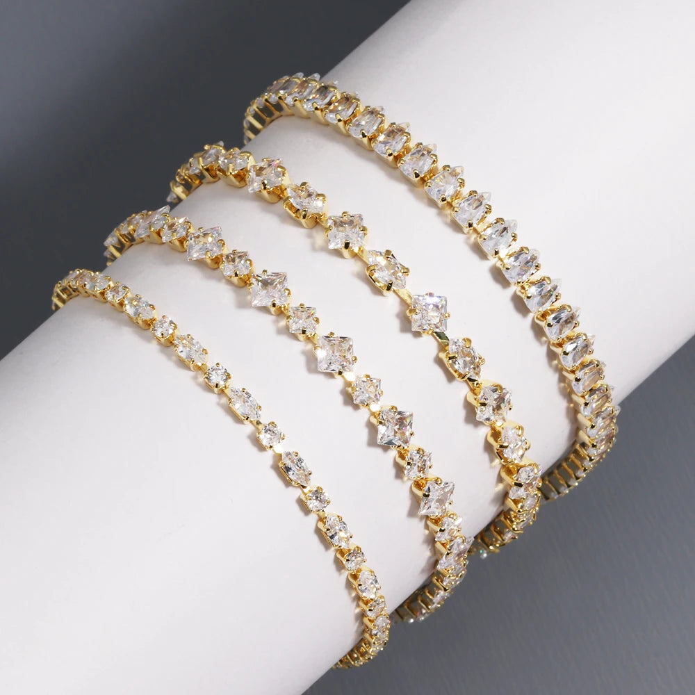 Sparkling Cubic Zircon Tennis Bracelets for Luxury Dainty Stackable Silver Color Chain Crystal CZ Banquet Wedding Jewelry
